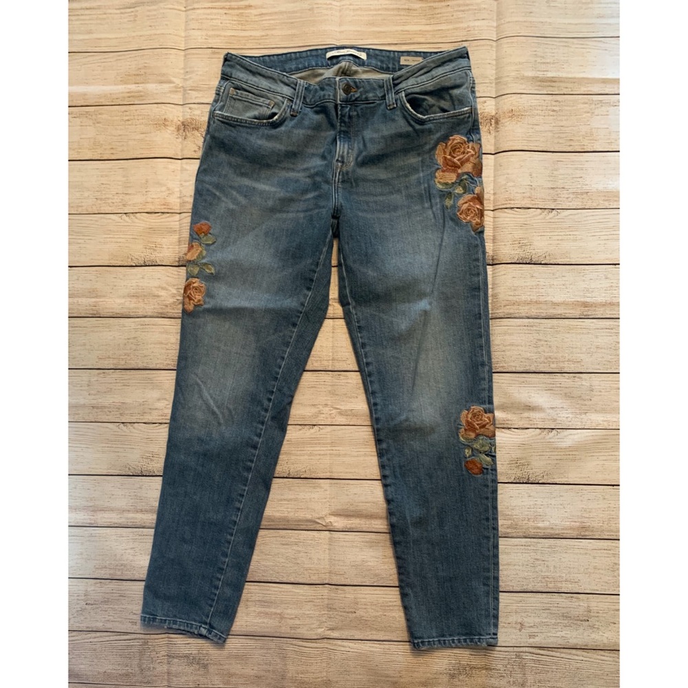 Mavi Blue Boyfriend Jeans with Brown Floral Embroidery